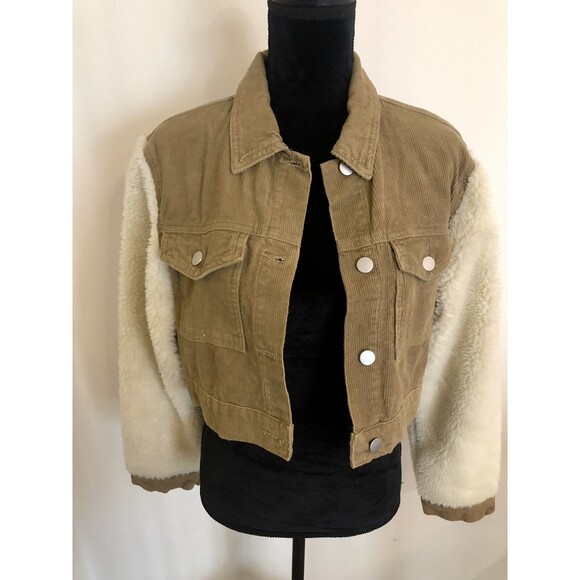 Nasty Gal Tan Khaki Corduroy Sherpa Crop Jacket Size 10 Medium NEW - Picture 3 of 7